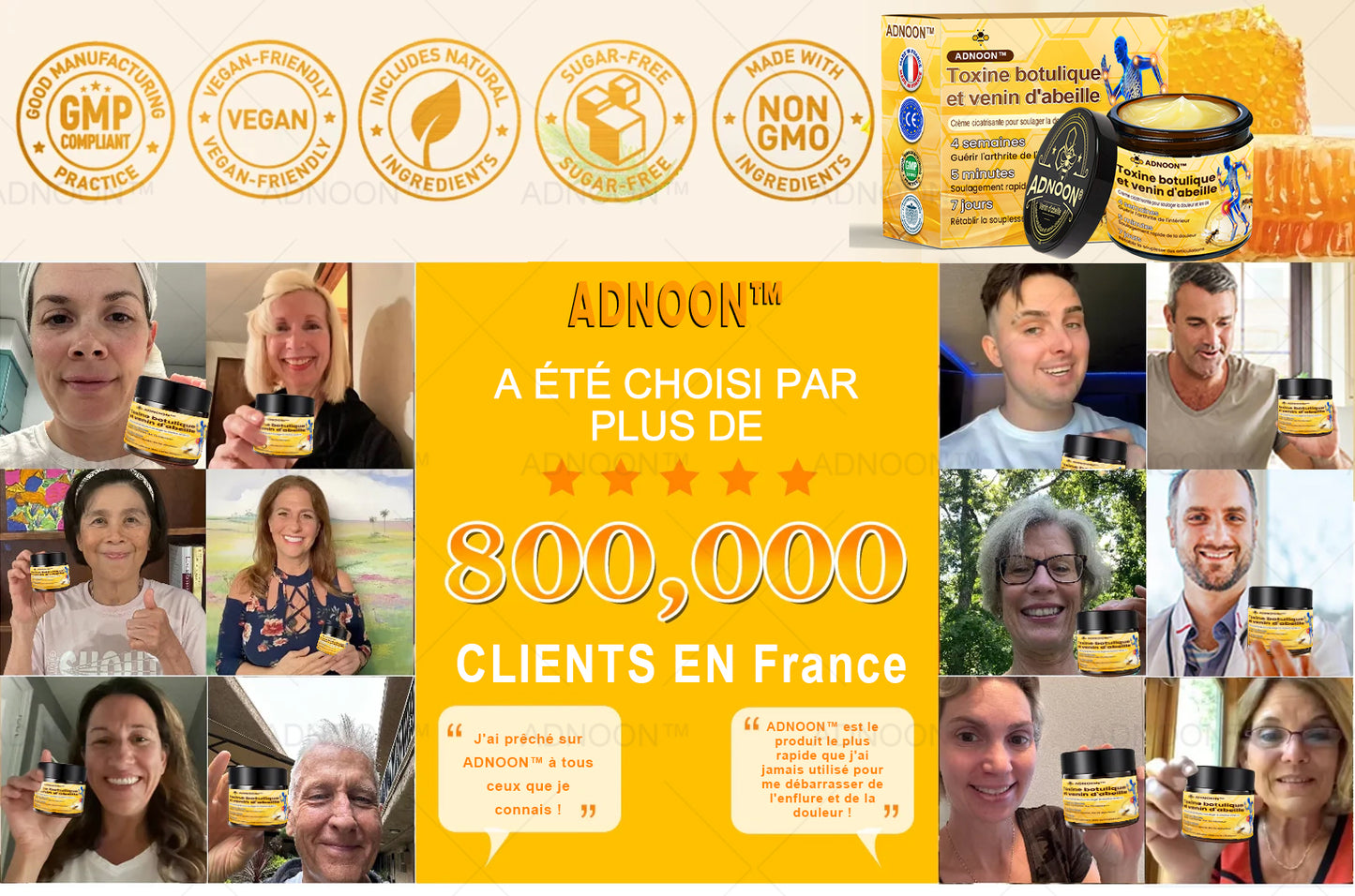ADNOON® Crème de guérison des os et de soulagement de la douleur au Botox et venin d'abeille